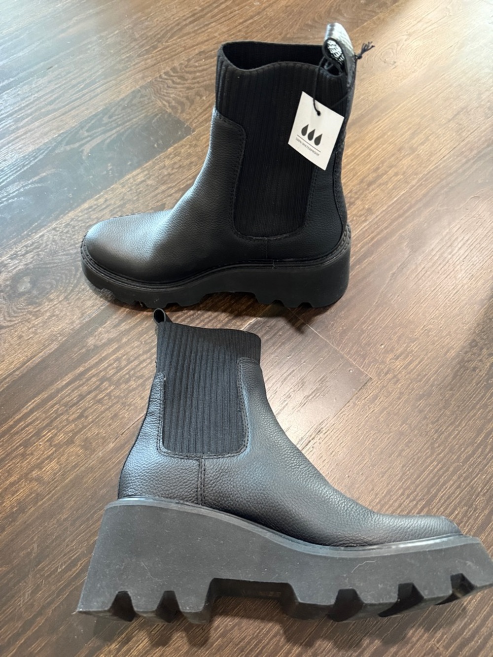 Dolce Vita Black Ribbed Chelsea Lug Boots